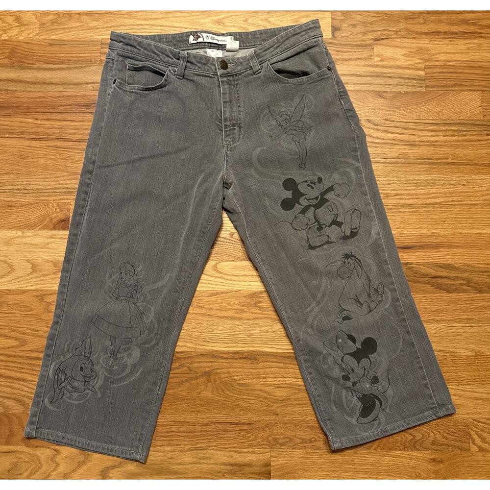 Disney Store Denim Jeans Capri Mickey Minnie Tinkerbell Alice Eeyore Cleo sz 14